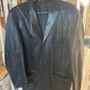 Alfani Black Leather Blazer, beautiful and classic fit. Single back vent. 46R